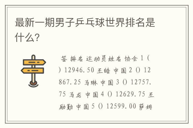 最新一期男子乒乓球世界排名是什么？