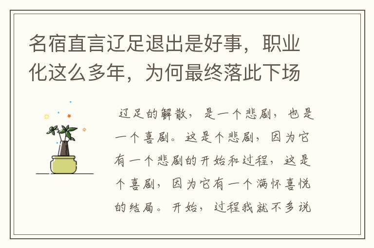 名宿直言辽足退出是好事，职业化这么多年，为何最终落此下场？