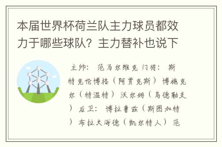 本届世界杯荷兰队主力球员都效力于哪些球队？主力替补也说下！