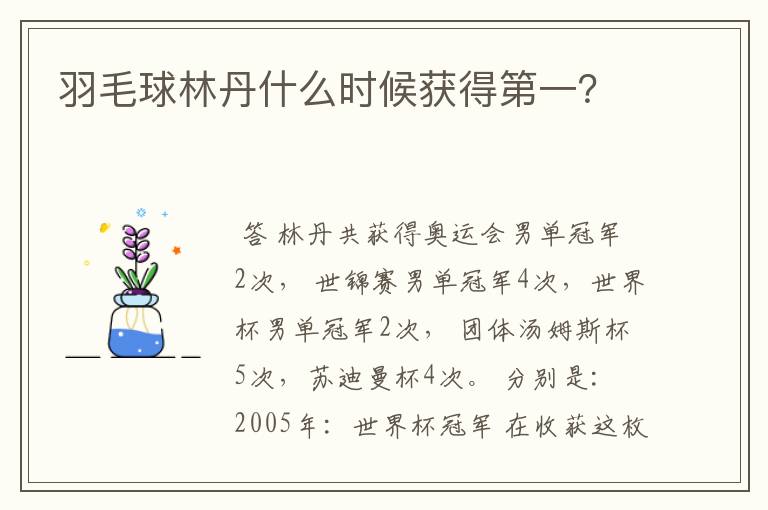 羽毛球林丹什么时候获得第一？