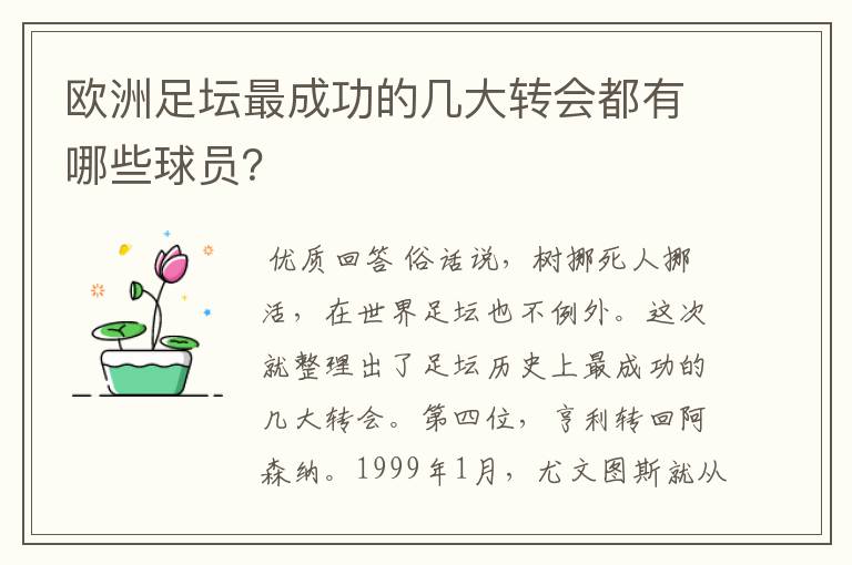 欧洲足坛最成功的几大转会都有哪些球员？