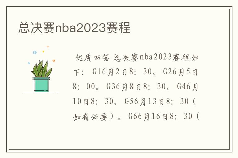 总决赛nba2023赛程