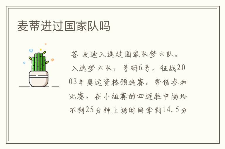 麦蒂进过国家队吗