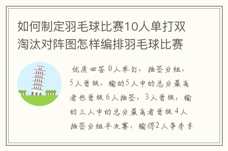 如何制定羽毛球比赛10人单打双淘汰对阵图怎样编排羽毛球比赛的赛制