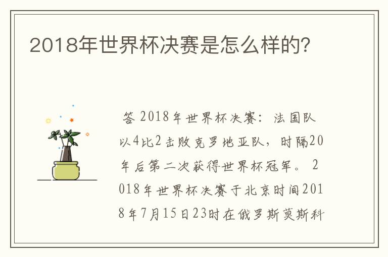 2018年世界杯决赛是怎么样的？