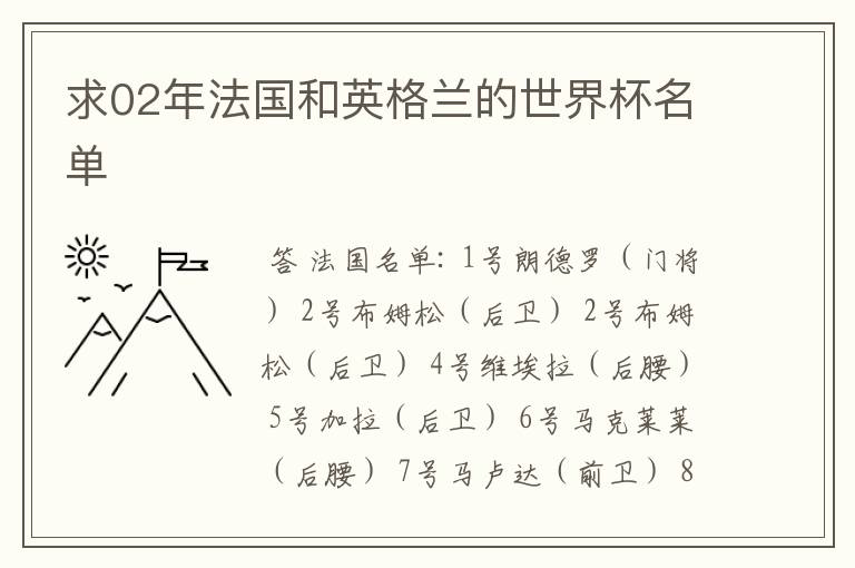 求02年法国和英格兰的世界杯名单