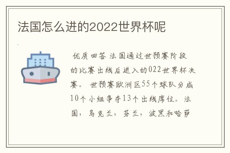 法国怎么进的2022世界杯呢