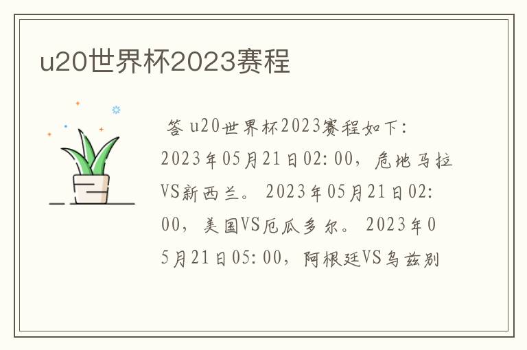 u20世界杯2023赛程