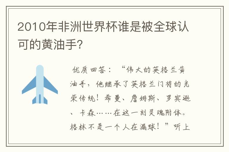 2010年非洲世界杯谁是被全球认可的黄油手？