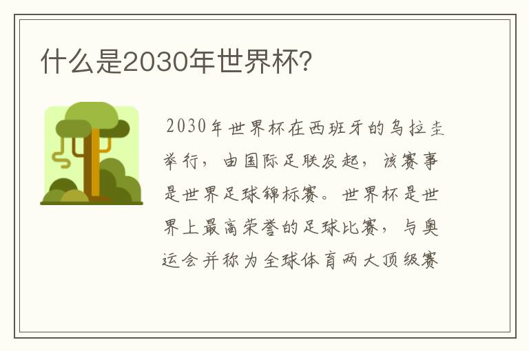 什么是2030年世界杯？