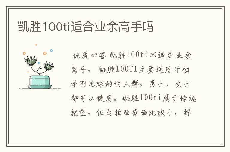 凯胜100ti适合业余高手吗