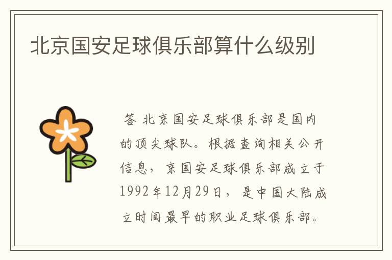 北京国安足球俱乐部算什么级别