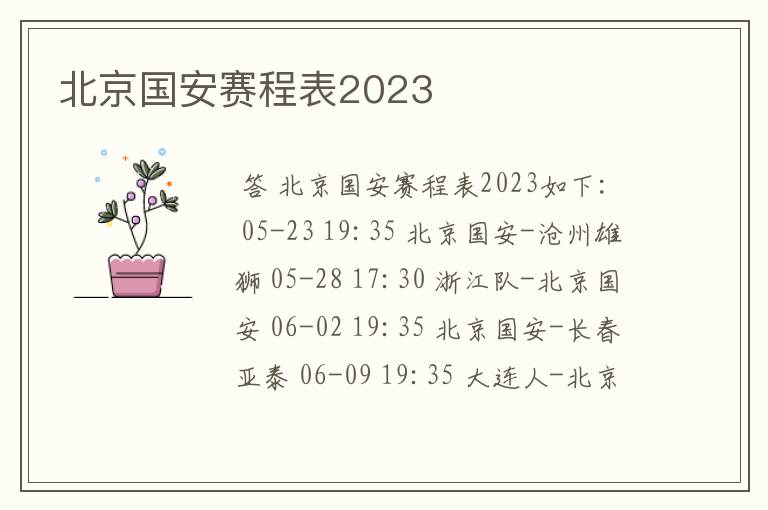 北京国安赛程表2023