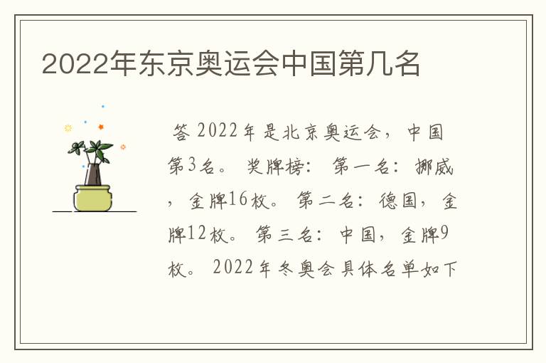 2022年东京奥运会中国第几名