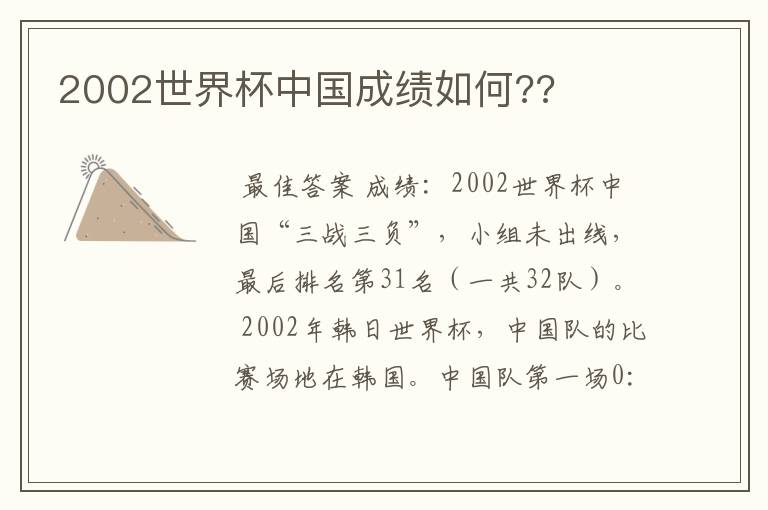 2002世界杯中国成绩如何??