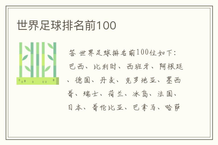 世界足球排名前100