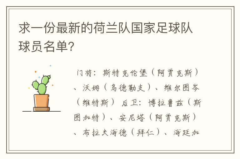 求一份最新的荷兰队国家足球队球员名单？