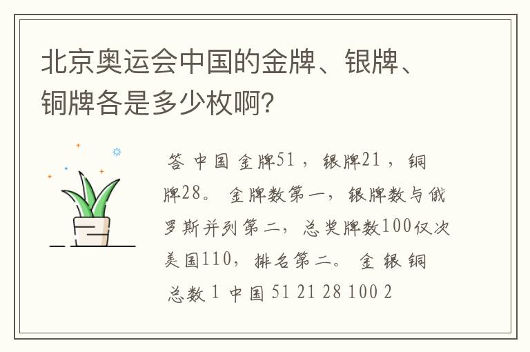 北京奥运会中国的金牌、银牌、铜牌各是多少枚啊？