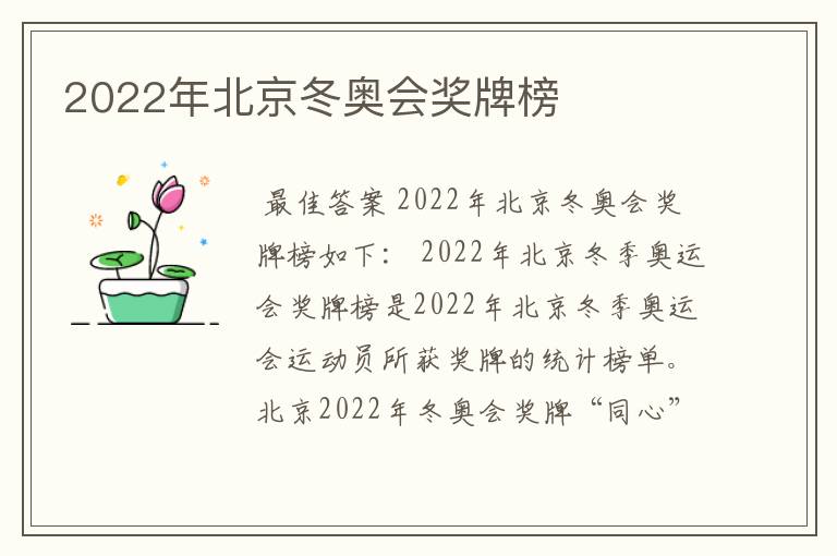 2022年北京冬奥会奖牌榜