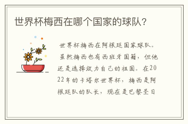 世界杯梅西在哪个国家的球队?