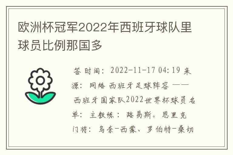 欧洲杯冠军2022年西班牙球队里球员比例那国多