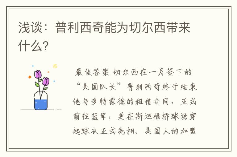 浅谈：普利西奇能为切尔西带来什么？