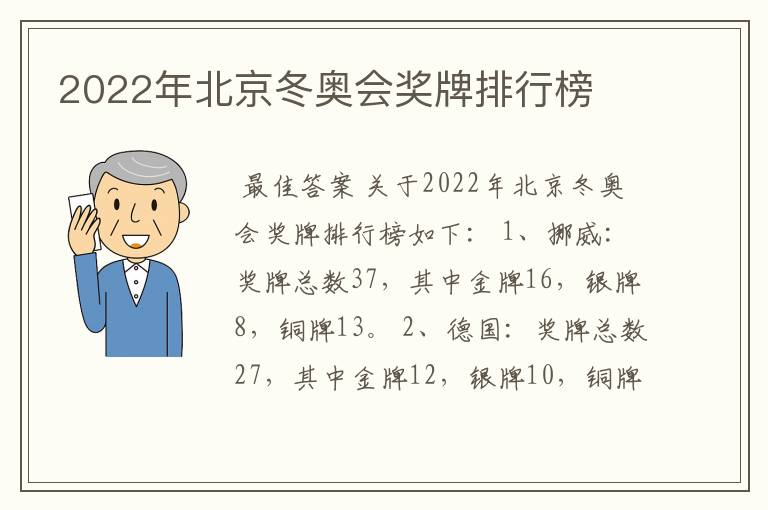 2022年北京冬奥会奖牌排行榜