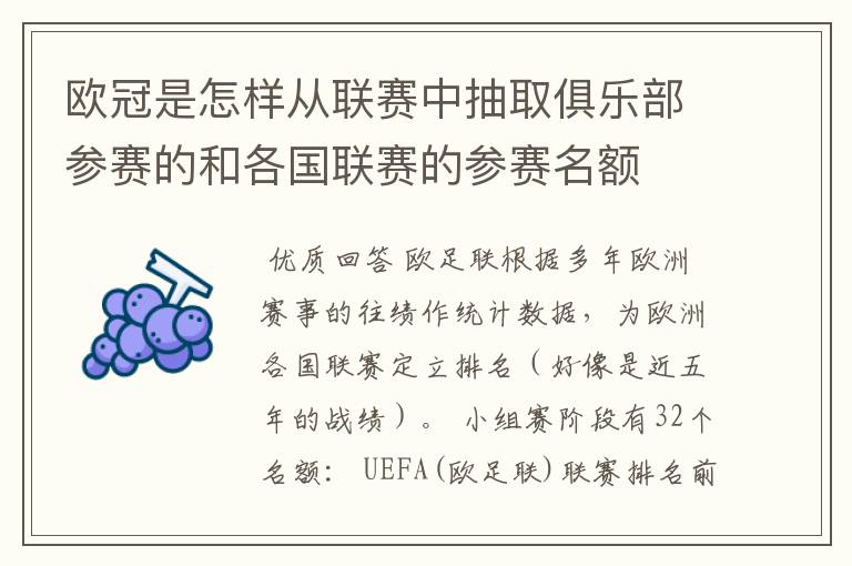 欧冠是怎样从联赛中抽取俱乐部参赛的和各国联赛的参赛名额