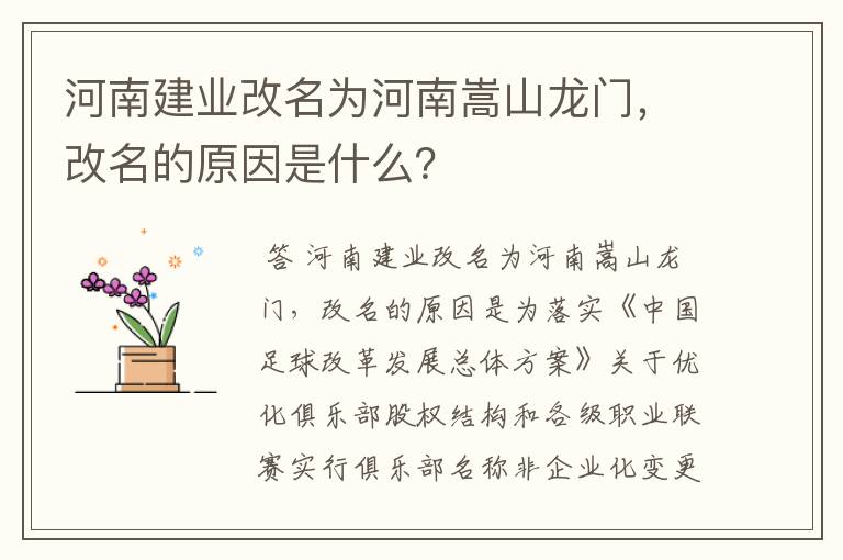 河南建业改名为河南嵩山龙门，改名的原因是什么？