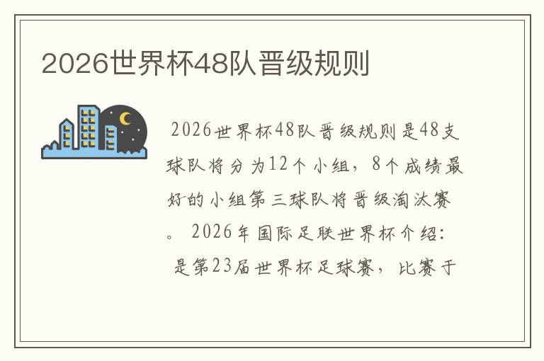 2026世界杯48队晋级规则