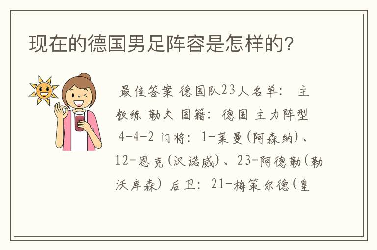 现在的德国男足阵容是怎样的?