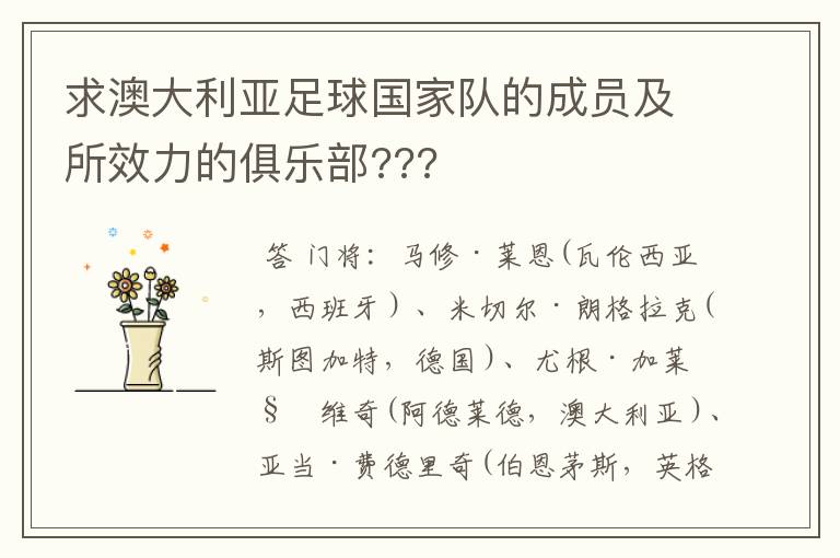 求澳大利亚足球国家队的成员及所效力的俱乐部???