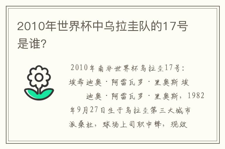 2010年世界杯中乌拉圭队的17号是谁?