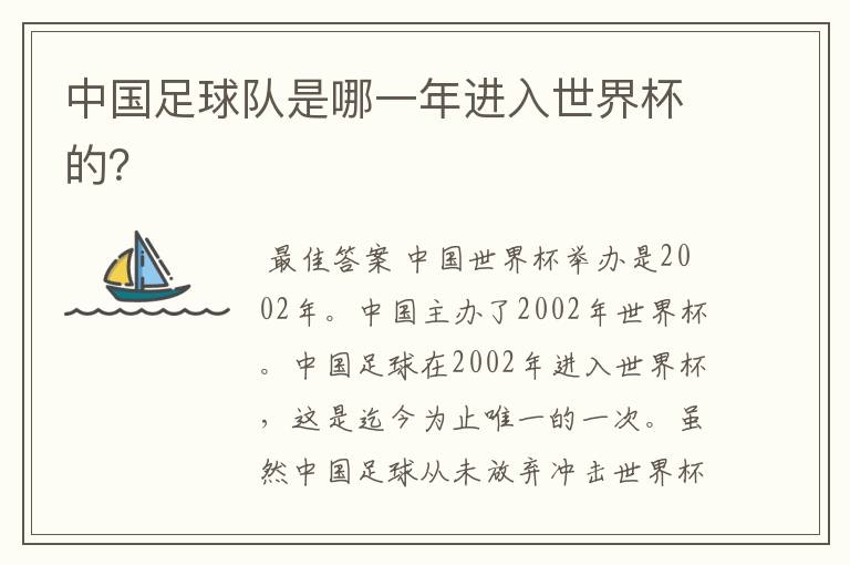 中国足球队是哪一年进入世界杯的？