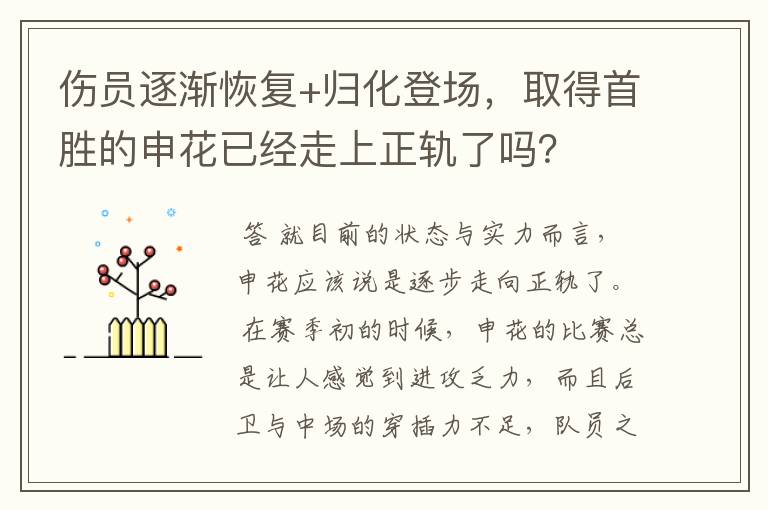 伤员逐渐恢复+归化登场，取得首胜的申花已经走上正轨了吗？