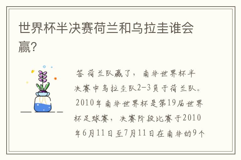 世界杯半决赛荷兰和乌拉圭谁会赢？