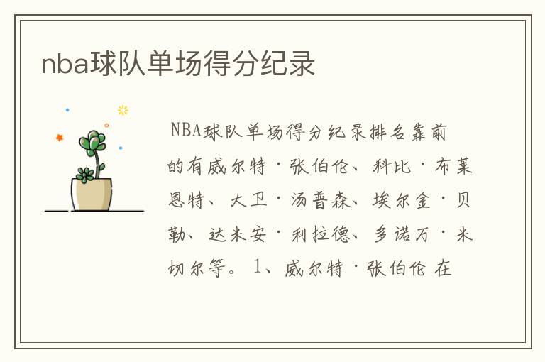 nba球队单场得分纪录