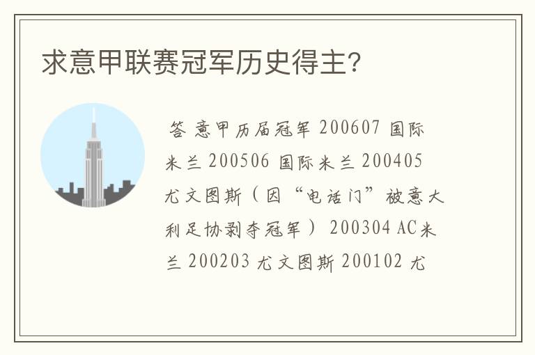 求意甲联赛冠军历史得主?