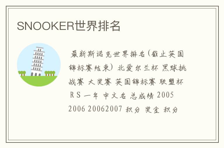 SNOOKER世界排名