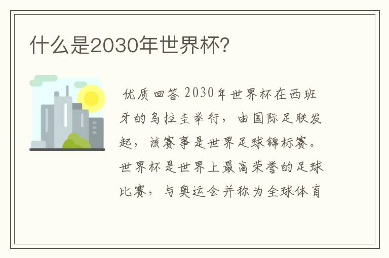 什么是2030年世界杯？