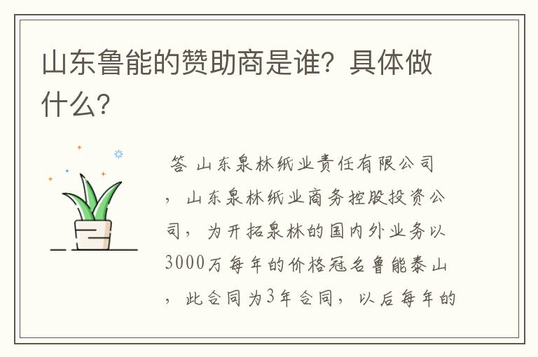 山东鲁能的赞助商是谁？具体做什么？