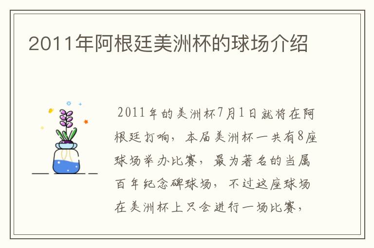 2011年阿根廷美洲杯的球场介绍