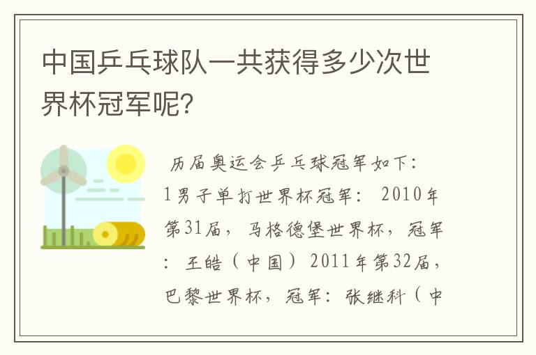 中国乒乓球队一共获得多少次世界杯冠军呢？