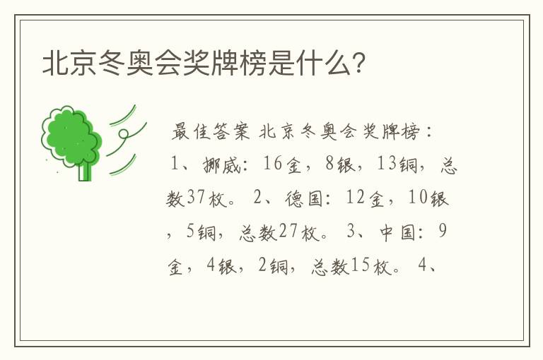 北京冬奥会奖牌榜是什么？