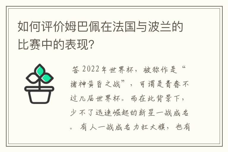 如何评价姆巴佩在法国与波兰的比赛中的表现？