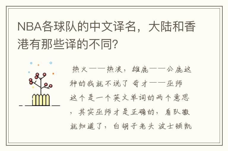 NBA各球队的中文译名，大陆和香港有那些译的不同？