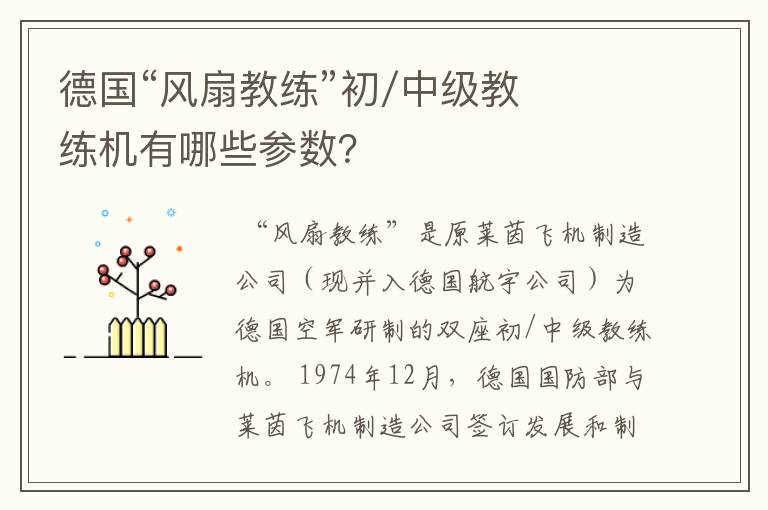 德国“风扇教练”初/中级教练机有哪些参数？