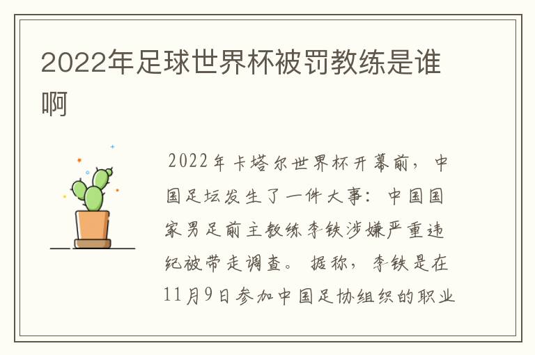 2022年足球世界杯被罚教练是谁啊