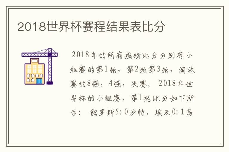 2018世界杯赛程结果表比分