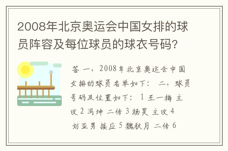 2008年北京奥运会中国女排的球员阵容及每位球员的球衣号码?